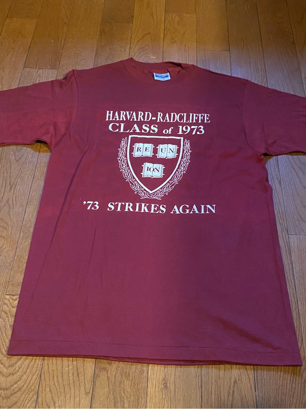 Vintage 70s Single Stitch Hanes Made In USA Tag Harvard Radcliffe Class of 1973